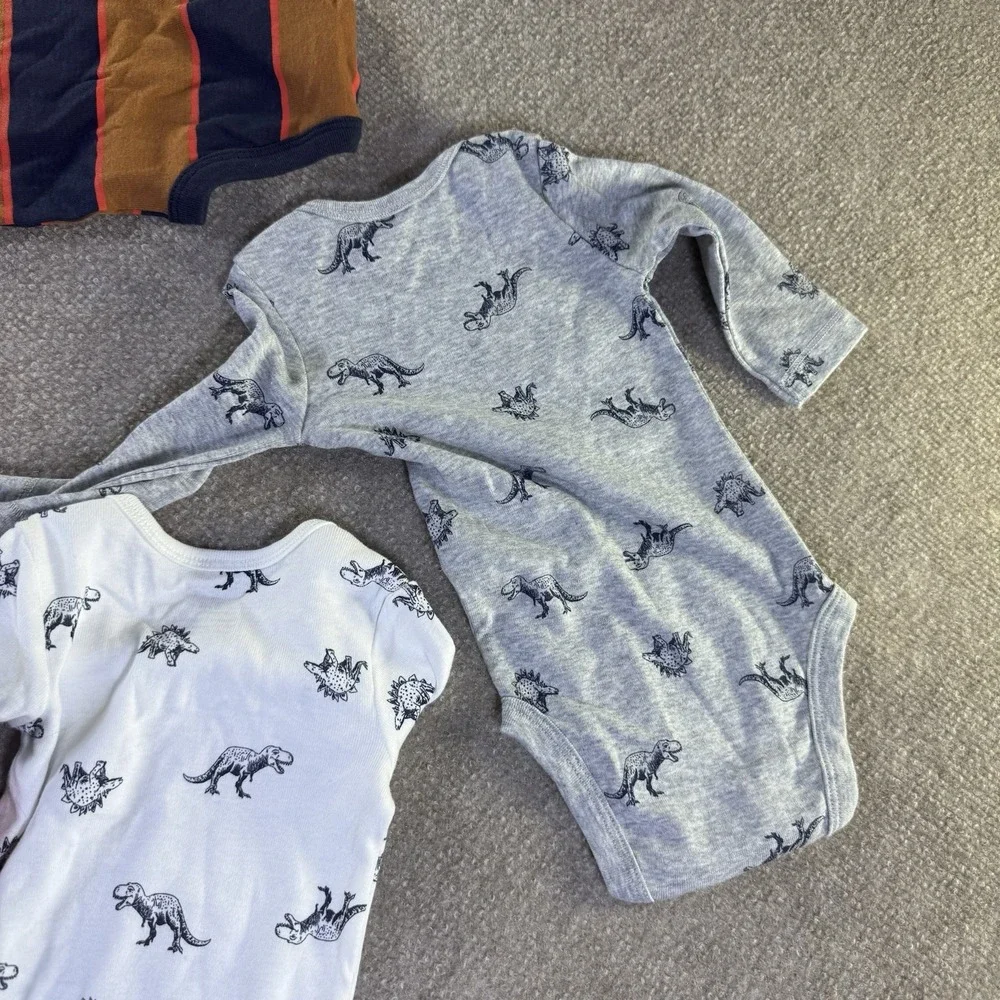 Carters Long Sleeve Bodysuits 4 Pack NWT Size 3 Months Dinos & Stripes